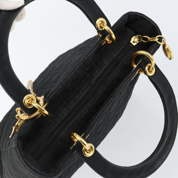Christian Dior Canage Hand Bag Nylon Black Gold Auth 148879