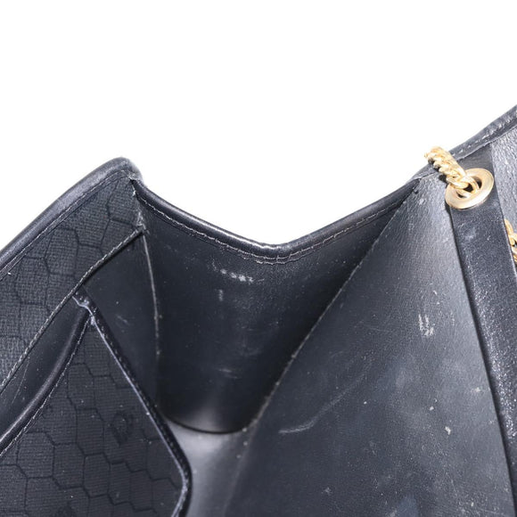 Christian Dior Honeycomb Canvas Chain Shoulder Bag PVC Black Gold Auth 148882