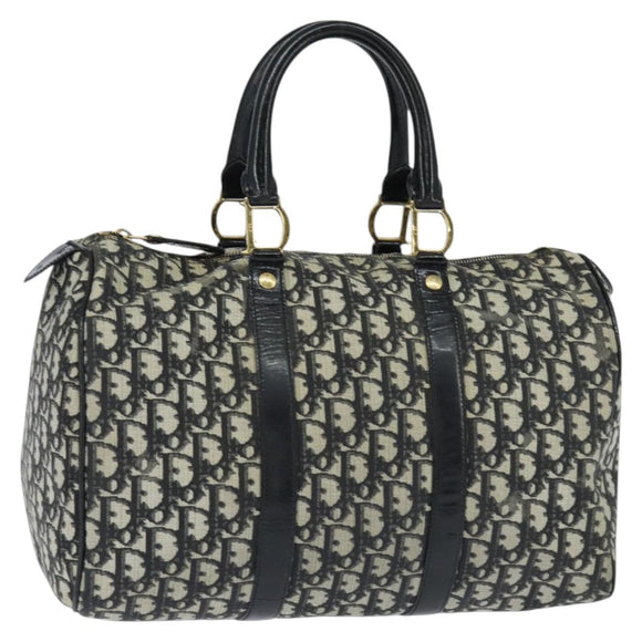 Christian Dior Trotter Canvas Boston Bag PVC Black Gold Auth 148883