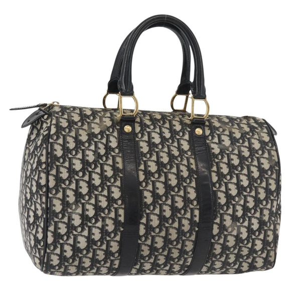 Christian Dior Trotter Canvas Boston Bag PVC Black Gold Auth 148883