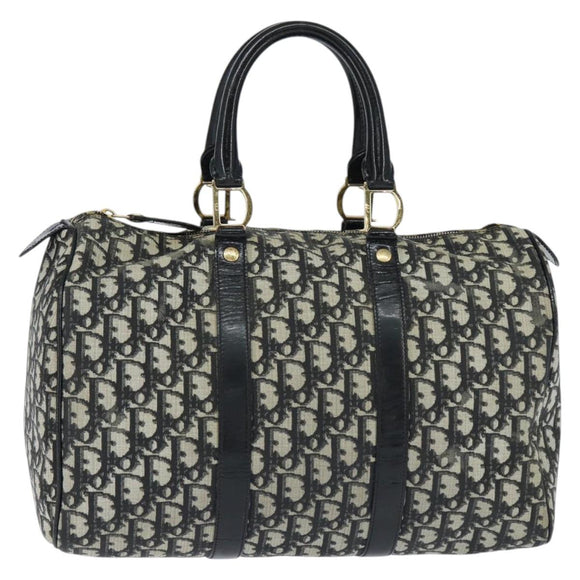 Christian Dior Trotter Canvas Boston Bag PVC Black Gold Auth 148883