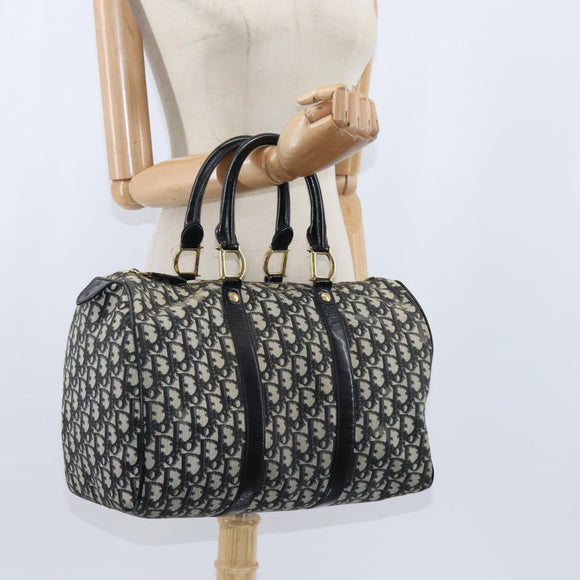 Christian Dior Trotter Canvas Boston Bag PVC Black Gold Auth 148883