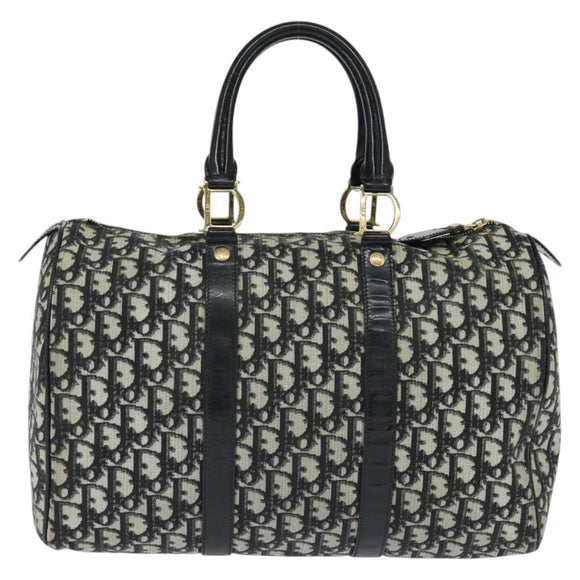 Christian Dior Trotter Canvas Boston Bag PVC Black Gold Auth 148883