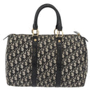 Christian Dior Trotter Canvas Boston Bag PVC Black Gold Auth 148883-2