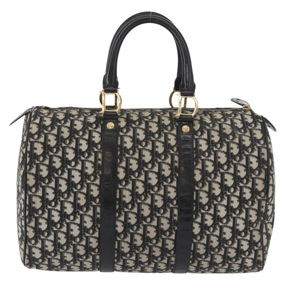 Christian Dior Trotter Canvas Boston Bag PVC Black Gold Auth 148883