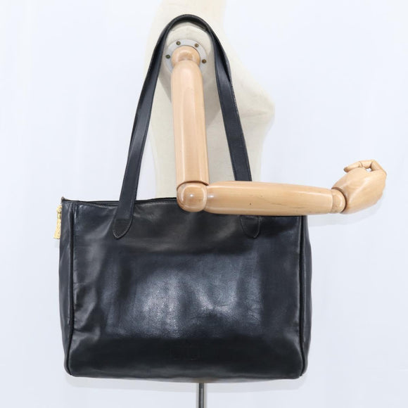 Christian Dior Tote Bag Leather Black Gold Auth 148884