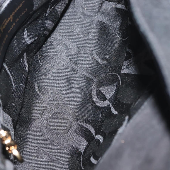 Salvatore Ferragamo Gancini Shoulder Bag Suede Black Gold Auth 148886