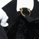 Salvatore Ferragamo Gancini Shoulder Bag Suede Black Gold Auth 148886-17