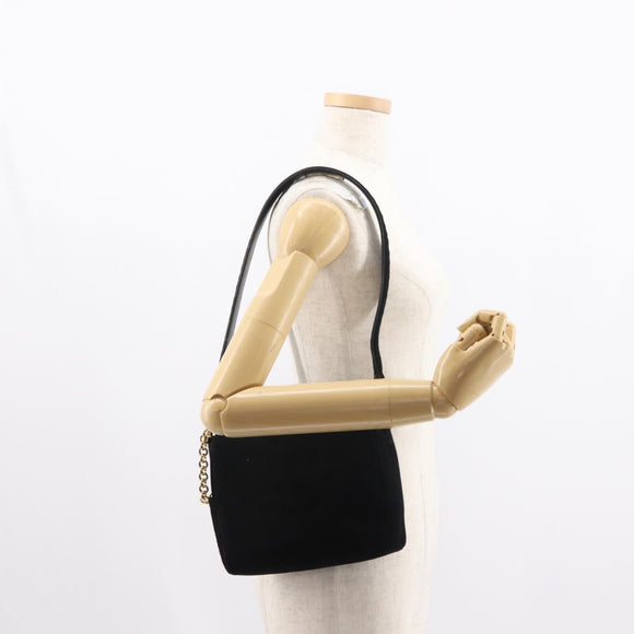 Salvatore Ferragamo Gancini Shoulder Bag Suede Black Gold Auth 148886