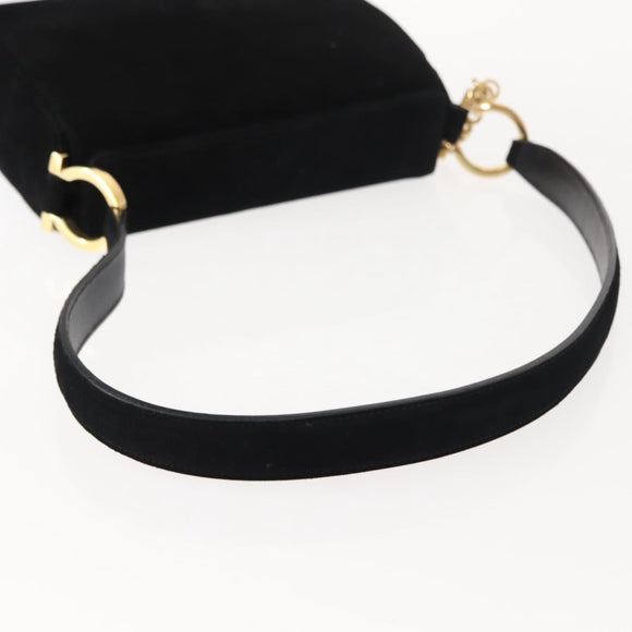 Salvatore Ferragamo Gancini Shoulder Bag Suede Black Gold Auth 148886