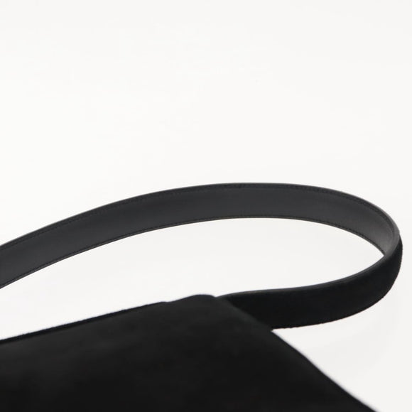 Salvatore Ferragamo Gancini Shoulder Bag Suede Black Gold Auth 148886