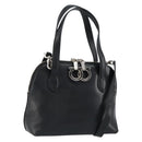 Salvatore Ferragamo Gancini Hand Bag Leather 2way Silver Black Auth 148888-1