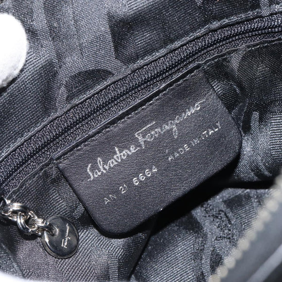 Salvatore Ferragamo Gancini Hand Bag Leather 2way Silver Black Auth 148888