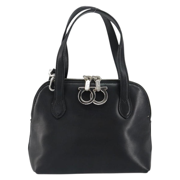 Salvatore Ferragamo Gancini Hand Bag Leather 2way Silver Black Auth 148888