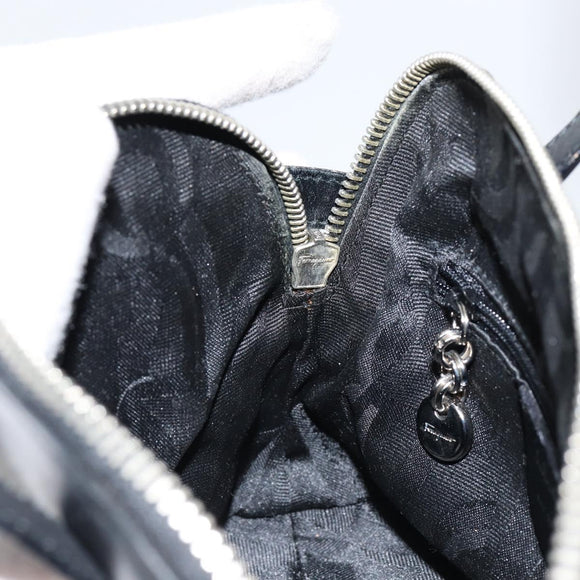 Salvatore Ferragamo Gancini Hand Bag Leather 2way Silver Black Auth 148888