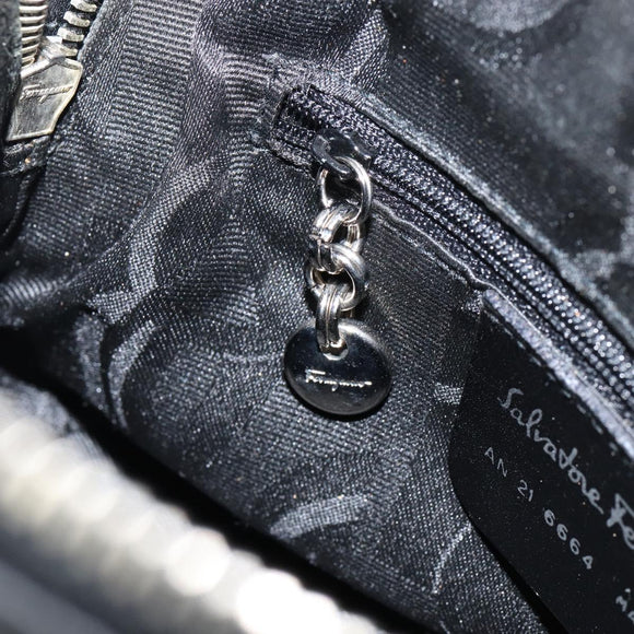 Salvatore Ferragamo Gancini Hand Bag Leather 2way Silver Black Auth 148888