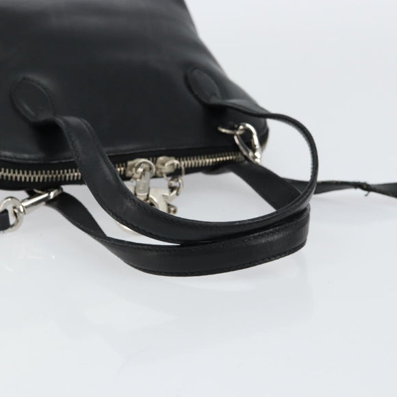 Salvatore Ferragamo Gancini Hand Bag Leather 2way Silver Black Auth 148888