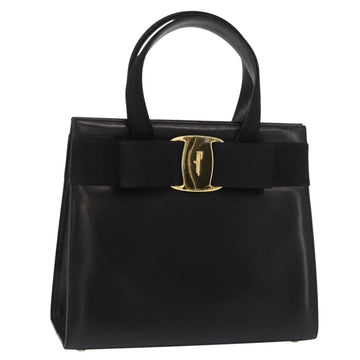 Salvatore Ferragamo Vala Hand Bag Leather Black Gold Auth 148890