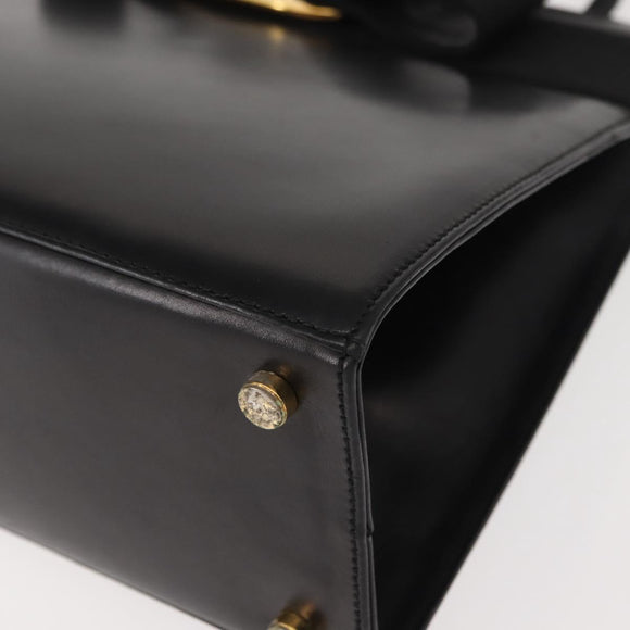 Salvatore Ferragamo Vala Hand Bag Leather Black Gold Auth 148890