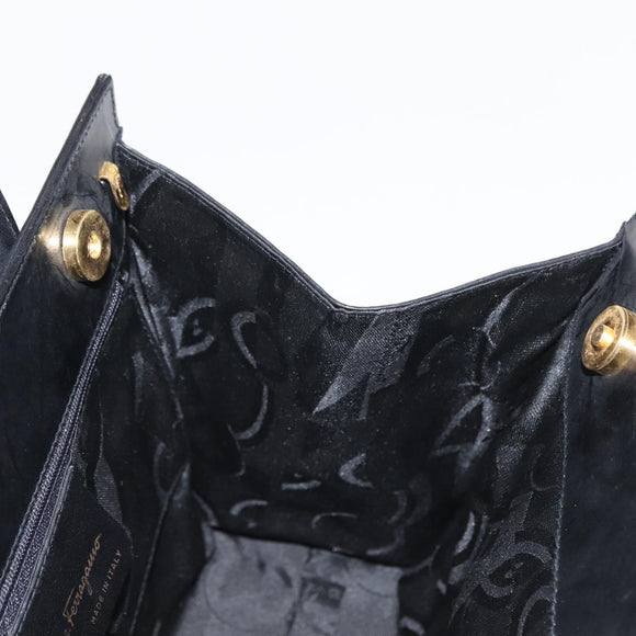 Salvatore Ferragamo Vala Hand Bag Leather Black Gold Auth 148890