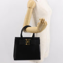 Salvatore Ferragamo Vala Hand Bag Leather Black Gold Auth 148890-21