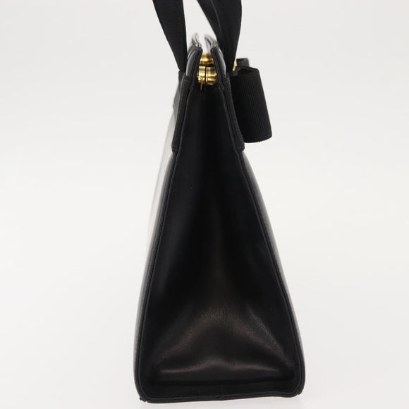 Salvatore Ferragamo Vala Hand Bag Leather Black Gold Auth 148890