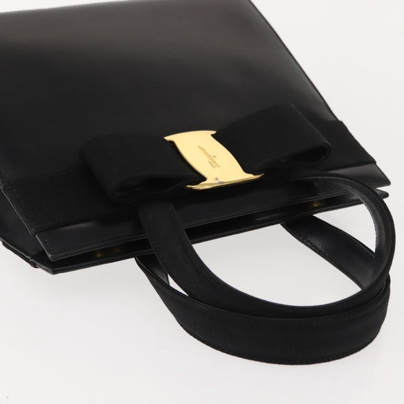 Salvatore Ferragamo Vala Hand Bag Leather Black Gold Auth 148890