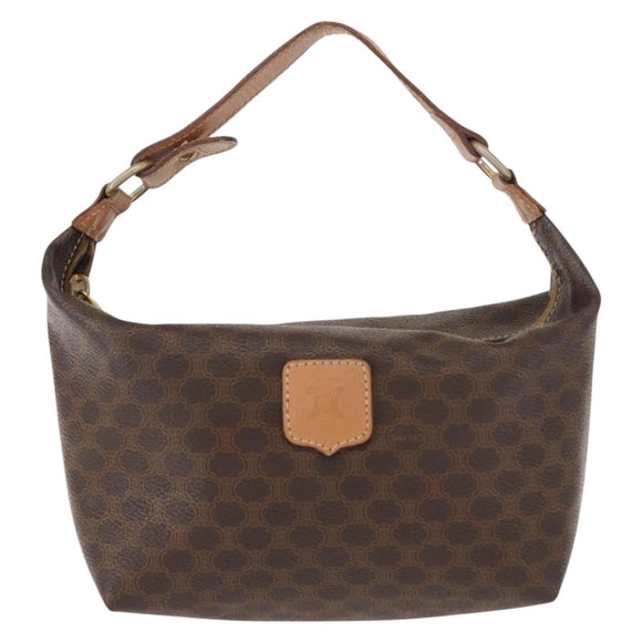 CELINE Macadam Canvas Hand Bag PVC Leather Brown Gold Auth 148895