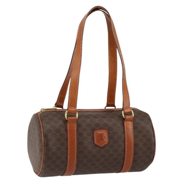 CELINE Macadam Canvas Hand Bag PVC Leather Brown Gold Auth 148898