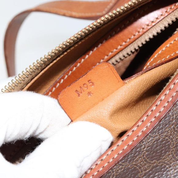 CELINE Macadam Canvas Hand Bag PVC Leather Brown Gold Auth 148898