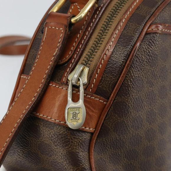 CELINE Macadam Canvas Shoulder Bag PVC Leather Brown Gold Auth 148899