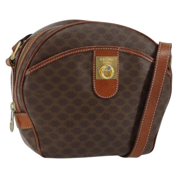 CELINE Macadam Canvas Shoulder Bag PVC Leather Brown Gold Auth 148899