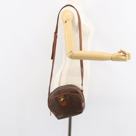 CELINE Macadam Canvas Shoulder Bag PVC Leather Brown Gold Auth 148899