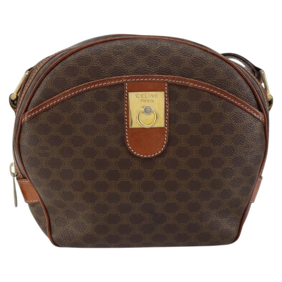 CELINE Macadam Canvas Shoulder Bag PVC Leather Brown Gold Auth 148899