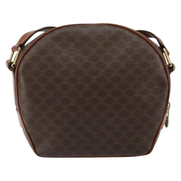 CELINE Macadam Canvas Shoulder Bag PVC Leather Brown Gold Auth 148899