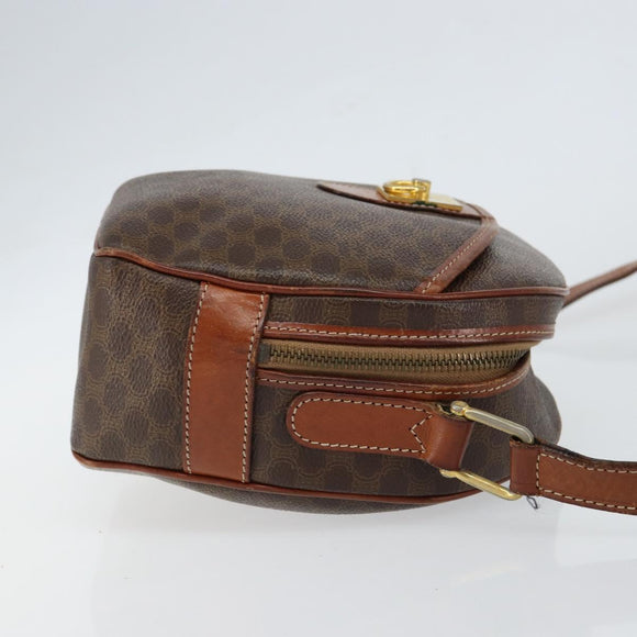 CELINE Macadam Canvas Shoulder Bag PVC Leather Brown Gold Auth 148899