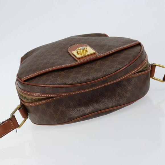 CELINE Macadam Canvas Shoulder Bag PVC Leather Brown Gold Auth 148899