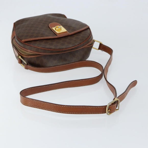 CELINE Macadam Canvas Shoulder Bag PVC Leather Brown Gold Auth 148899