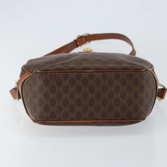 CELINE Macadam Canvas Shoulder Bag PVC Leather Brown Gold Auth 148899