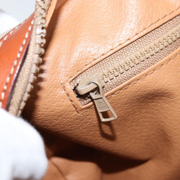 CELINE Macadam Canvas Hand Bag PVC Leather Beige Gold Auth 148900