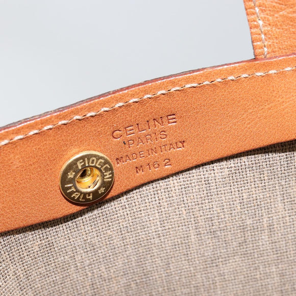 CELINE Macadam Canvas Tote Bag PVC Leather Brown Gold Auth 148902