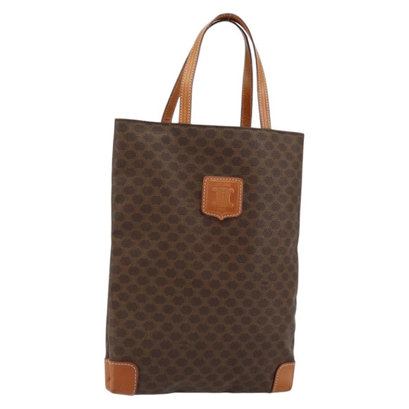CELINE Macadam Canvas Tote Bag PVC Leather Brown Gold Auth 148902