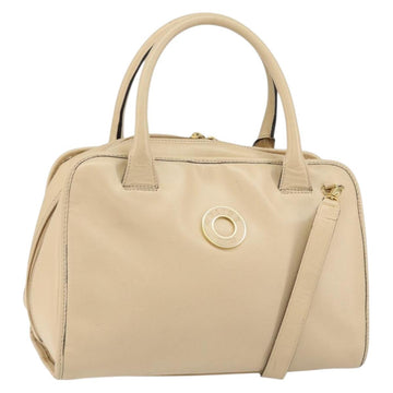 CELINE Circle Hand Bag Leather 2way Beige Gold Auth 148905