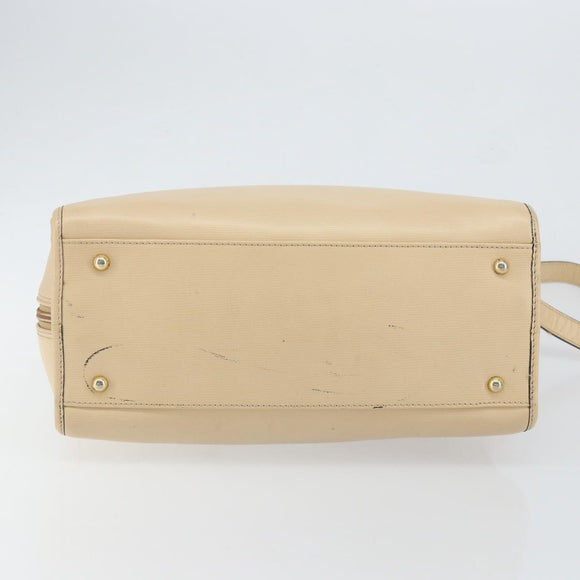 CELINE Circle Hand Bag Leather 2way Beige Gold Auth 148905