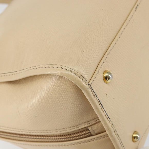 CELINE Circle Hand Bag Leather 2way Beige Gold Auth 148905