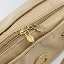 CELINE Circle Hand Bag Leather 2way Beige Gold Auth 148905-20