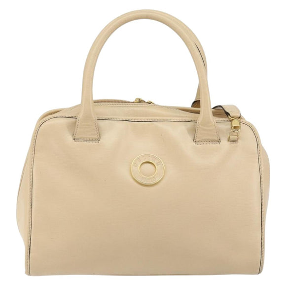 CELINE Circle Hand Bag Leather 2way Beige Gold Auth 148905
