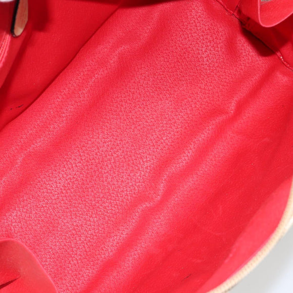 CELINE Circle Hand Bag Leather 2way Beige Gold Auth 148905