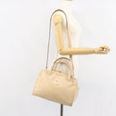 CELINE Circle Hand Bag Leather 2way Beige Gold Auth 148905-25