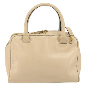 CELINE Circle Hand Bag Leather 2way Beige Gold Auth 148905 - 0